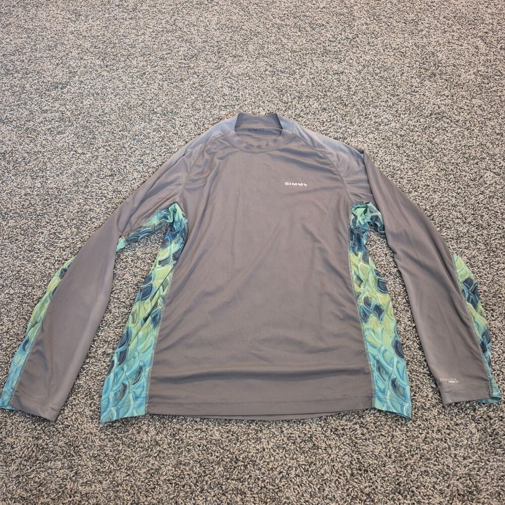 Simms Solarflex Shirt Long Sleeve Gray Fishing Outdoor UPF50 Men's Medium